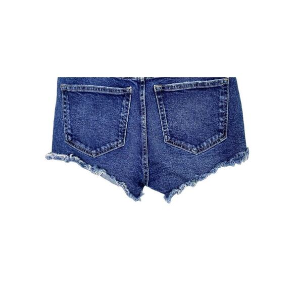ZARA Mid Rise Cuttoff Frayed Jean Shorts Raw Ripped Hem Pockets 4 Blue #3068 - Picture 9 of 14